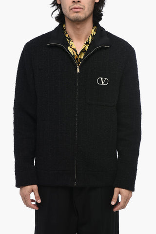 Giubbotto in Tweed con Logo Ricamato