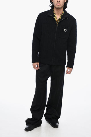 Giubbotto in Tweed con Logo Ricamato