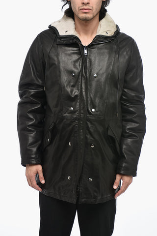 Leather Parka Jacket with Removable Fur Inner