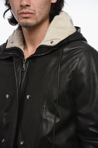 Leather Parka Jacket with Removable Fur Inner