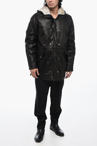 Leather Parka Jacket with Removable Fur Inner