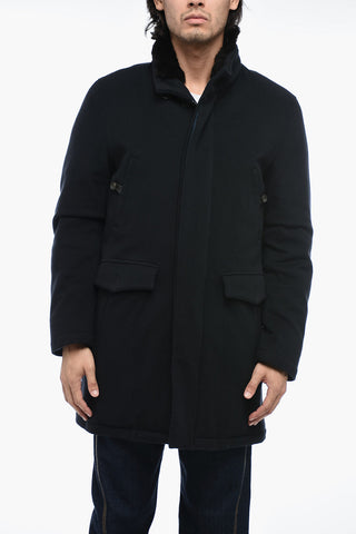 Wool Padded Coat with Real Fur