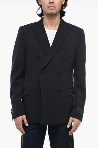 Wool Double-Breasted Blazer with Peack Lapel