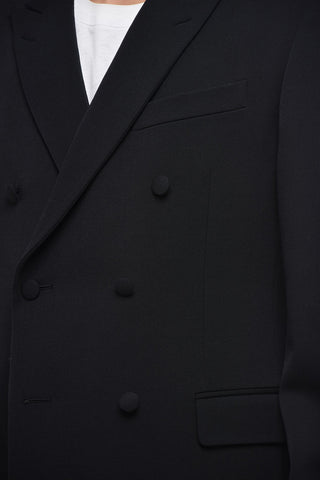 Wool Double-Breasted Blazer with Peack Lapel