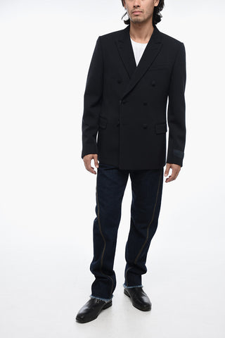 Wool Double-Breasted Blazer with Peack Lapel