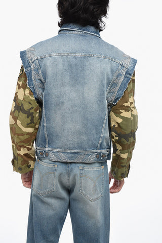 Jeansjacke im Destroyed-Look mit Camouflage-Ärmeln