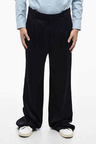 Satin Straight Fit Pants with Frontal Pleates