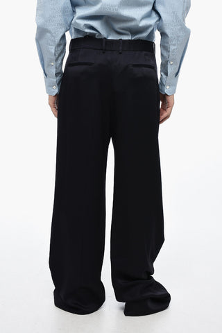 Satin Straight Fit Pants with Frontal Pleates