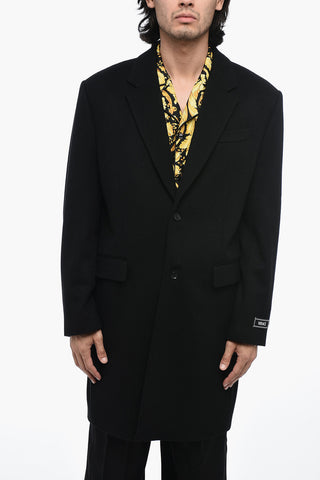 Cappotto con Rever Classico in Lana Vergine Logato