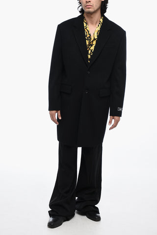 Cappotto con Rever Classico in Lana Vergine Logato
