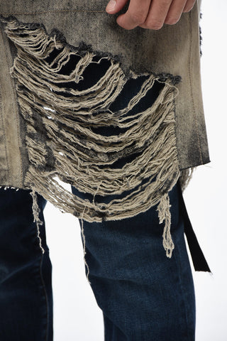 Distressed Denim Overshirt with Frayed Hem