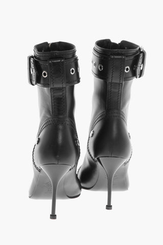 Stivaletti Zip-Up in Pelle con Cinturino e Fibbia 9cm