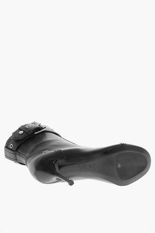 Stivaletti Zip-Up in Pelle con Cinturino e Fibbia 9cm