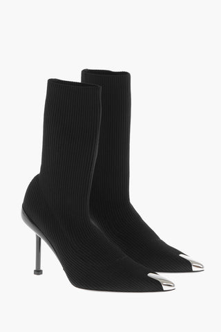 Ribbed Fabric Sock Booties with Stiletto Heel 9cm