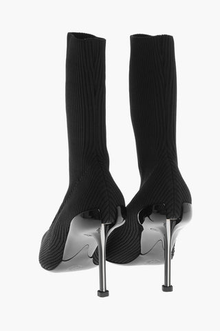 Ribbed Fabric Sock Booties with Stiletto Heel 9cm