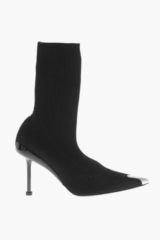 Ribbed Fabric Sock Booties with Stiletto Heel 9cm