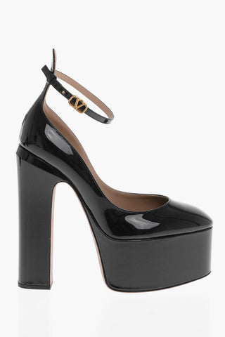 Patent Leather Platform Pumps with Ankle Strap 15cm