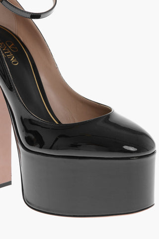 Patent Leather Platform Pumps with Ankle Strap 15cm