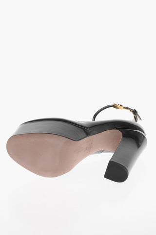 Patent Leather Platform Pumps with Ankle Strap 15cm