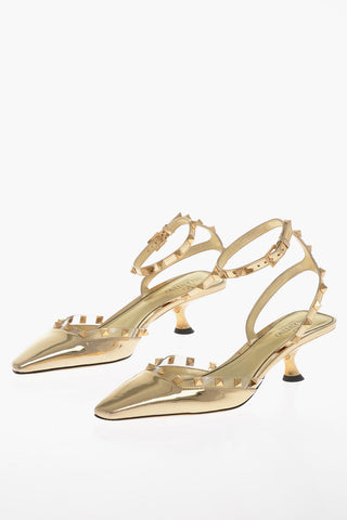 Lamè Patent Leather Sandals with Studded Strap 5cm