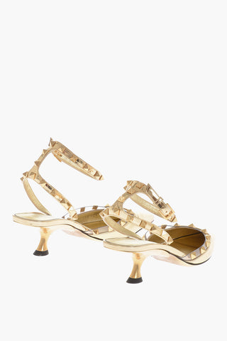 Lamè Patent Leather Sandals with Studded Strap 5cm