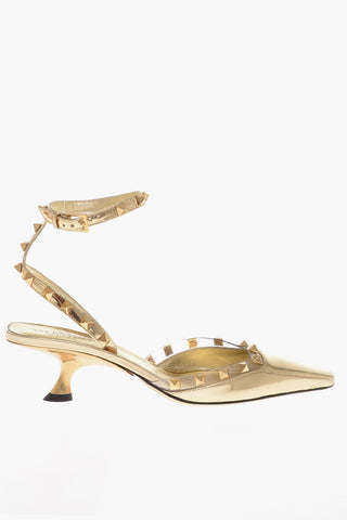 Lamè Patent Leather Sandals with Studded Strap 5cm