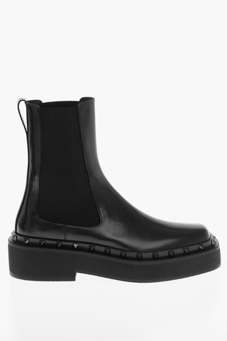 Leather Chelsea Booties with Studded Detail