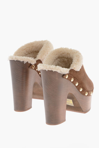 Shearling Mules with Wood Heel 12cm