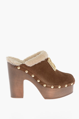 Shearling Mules with Wood Heel 12cm