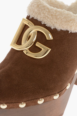 Shearling Mules with Wood Heel 12cm