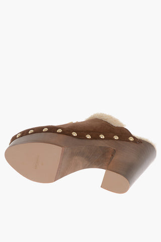 Shearling Mules with Wood Heel 12cm