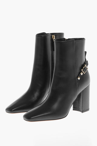 Stud Detailed Leather Booties with Inner Zip 9cm