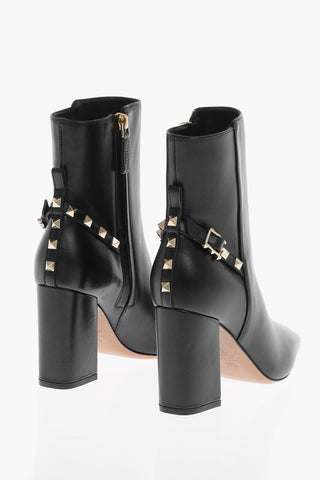 Stivaletti in Pelle con Dettaglio Borchiato e Zip Interna 9cm