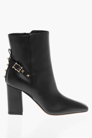 Stud Detailed Leather Booties with Inner Zip 9cm