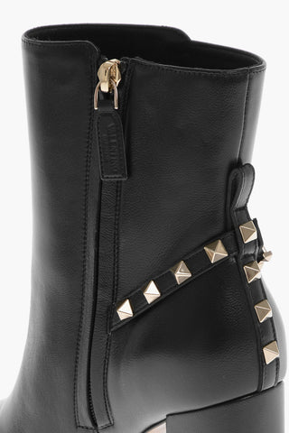 Stud Detailed Leather Booties with Inner Zip 9cm