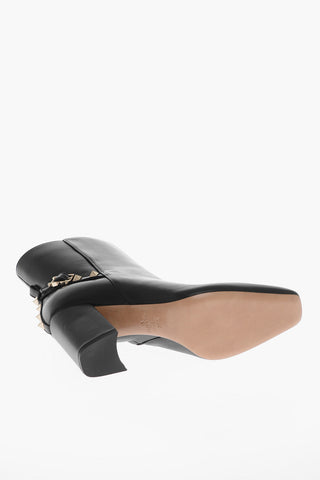 Stud Detailed Leather Booties with Inner Zip 9cm