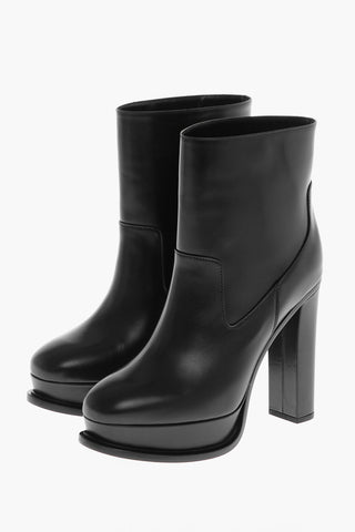 Leather Pull-On Booties with Platform Sole 12cm