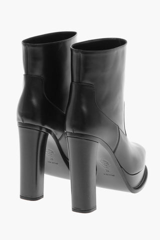 Leather Pull-On Booties with Platform Sole 12cm