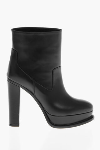 Leather Pull-On Booties with Platform Sole 12cm
