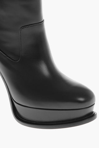 Leather Pull-On Booties with Platform Sole 12cm