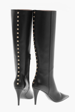 Leather Under-the-Knee Boots with Studded Detail 9cm