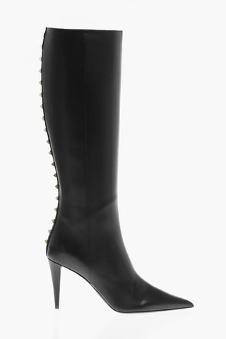 Leather Under-the-Knee Boots with Studded Detail 9cm