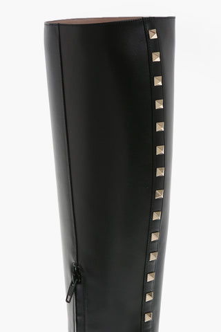 Leather Under-the-Knee Boots with Studded Detail 9cm