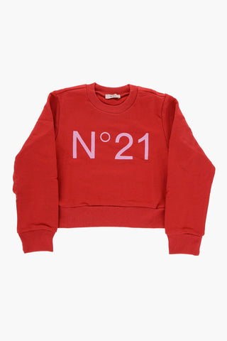 Felpa Girocollo in Cotone Garzato con Logo Stampato