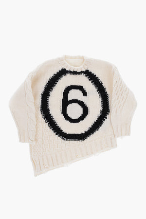 MM6 Rundhalspullover aus Wollmischung mit asymmetrischem Saum