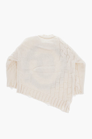 MM6 Rundhalspullover aus Wollmischung mit asymmetrischem Saum