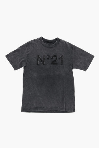 Solid Color Crew-neck T-Shirt with Embossed Logo