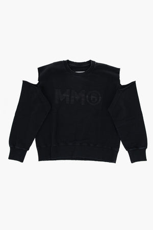 MM6 브러시드 코튼 크루넥 스웨트셔츠 컷아웃 디테일