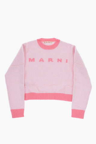 Maglia Girocollo in Lana e Cashmere con Logo Ricamato
