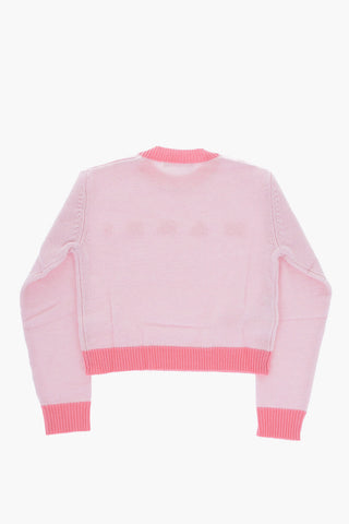 Maglia Girocollo in Lana e Cashmere con Logo Ricamato